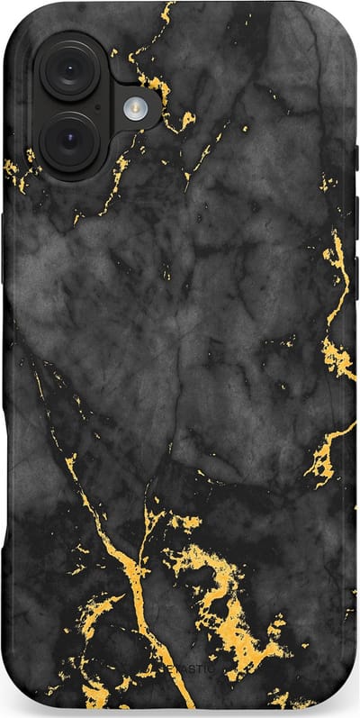 Casetastic hoesje geschikt voor Apple iPhone 16 Plus - MagSafe - Dubbellaagse bescherming - Zwarte Marmer Goud - Fashion Case - Zwart Goud