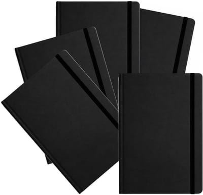 Bellatio Design Notitieboekje - 5x - A5 formaat - met elastiek - zwart - 100 pagina - schriften