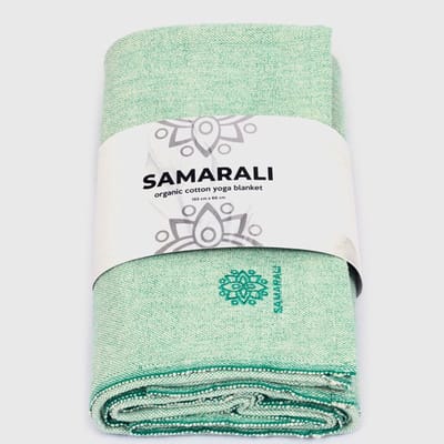 Samarali Yoga Deken Chambray Groen- 100% Biologisch katoen - 200x150 cm - Handgemaakte meditatiedeken - Comfort en veelzijdigheid
