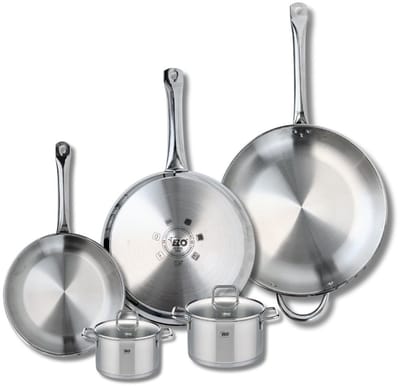 Set van 3 Kookpannen 24, 28 en 32 cm en 2 braadpannen 12 en 14 cm Elo Profi Citrin