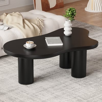 Pugsdrly Onregelmatige salontafel in wolkvorm, 107 cm lang, 66 cm breed, 40,5 cm hoog, MDF-tafelblad en PVC-poten, met vilt onderlegger