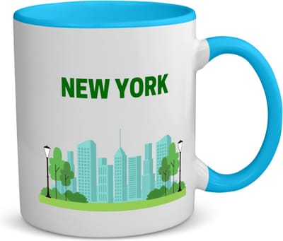 Akyol - new york stad koffiemok - theemok - blauw - New york - mensen die naar new york zijn geweest of gaan - new york liefhebbers - souvenir - verjaardagscadeau - cadeau - kado - geschenk - verjaardag - 350 ML inhoud