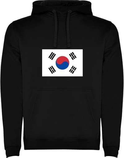 Zwarte unisex hoodie met Wereldse vlaggen het land Zuid Korea merk Roly maat M