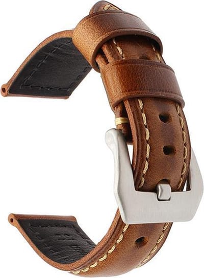 KELERINO. Kunstleren bandje geschikt voor Samsung Galaxy Watch (46mm)/Gear S3 - Bruin/Zilver