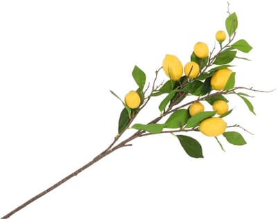 DK Design Kunstbloem citrusfruit tak citroen - 2x - 90 cm - geel - losse steel - Kunst zijdebloemen