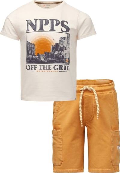 Noppies - Bio kledingset - 2delig - broek Glan Amber Gold - shirt Gifu Antuque White - Maat 92