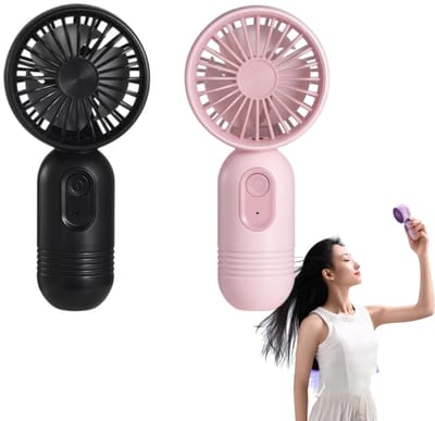 2-delige handventilator - drie instelbare snelheden - draagbare koelventilator - tafelventilator - 13,2*6,3*4,1 cm - voor op reis, op kantoor en buitenshuis - roze - zwart