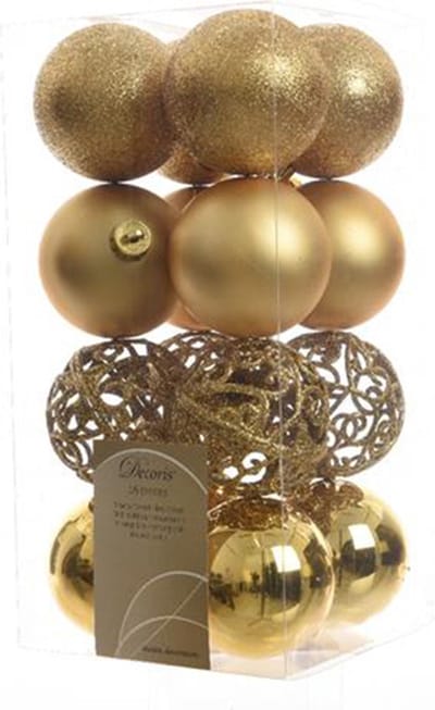 Decoris Kerstballen - 16x st - goud - D6 cm - kunststof - kerstversiering - kerstboomversiering