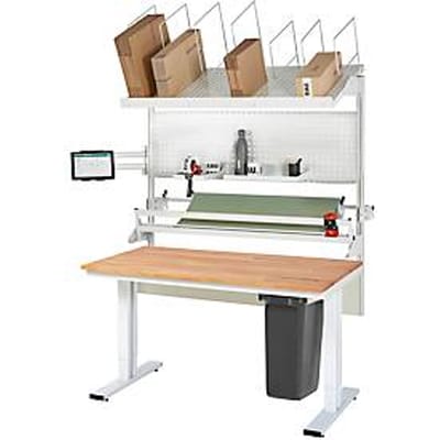 Rau verpakkingstafelsysteem 06 Werktafel serie adlatus 300, B 1500 x D 800 x H 720-1120 mm, massief beukenhouten blad, tot 300 kg