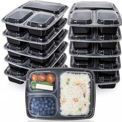 Famanu - 10 Stuks 3 compartimenten bpa-vrije herbruikbare meal prep containers – plastic voedselbakjes met luchtdichte deksels – magnetron- en vaatwasserbestendig