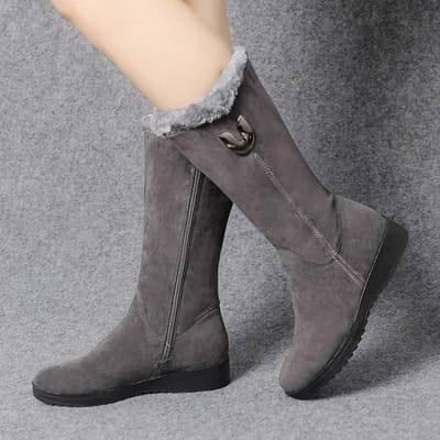 Warme Chelsea Hoge Bontlaarzen Dames Winterschoenen voor Dames Chunky Mid-kuit Pluche Sneeuw Platte Laarzen Mode 41