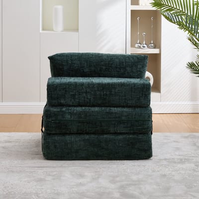 Opklapbare slaapbank, Slaapbank met kussens, Opvouwbaar matras met rugleuning, Draagbare klapbank, Comfortabele vloersofa voor woonkamer en slaapkame- Smaragd