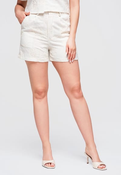 OMBRE Korte Broek - Slim Fit - Katoen - Knopen Ecru S