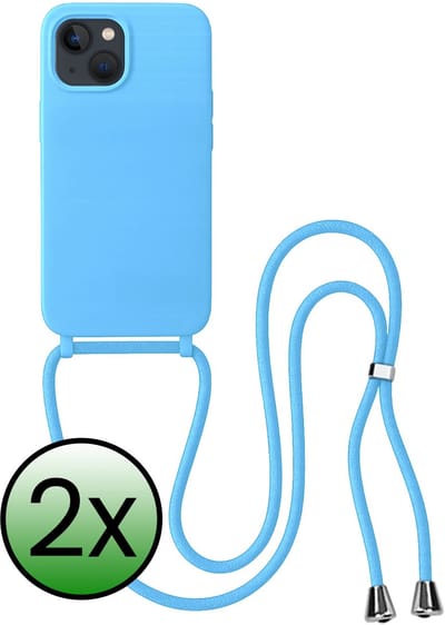 Hoes Geschikt voor iPhone 13 Mini Hoesje Met Koord - Telefoonhoesje Geschikt voor iPhone 13 Mini Backcover Met Afneembaar Koord - Lichtblauw - 2 Stuks