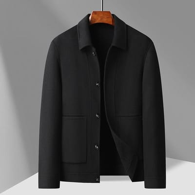 Veste Tendance Simple à Revers en Laine Double Face pour Jeunes Hommes Automne et Hiver Manteau Épais en Laine Double Face 4XL black