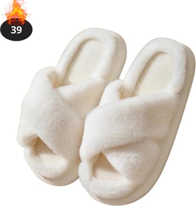 Nivard Warme Pantoffels - Sloffen - Slippers - Dames - Heren - Pluche - Maat 39 - Wit