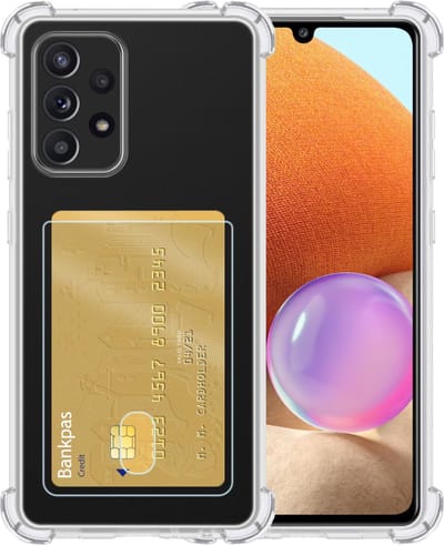 Hoesje - Geschikt voor Samsung Galaxy A32 5G - Met Pashouder en Kaarthouder - Telefoon Hoes Shockproof - Siliconen Case - Shock Proof - Back Cover - Pasjes Houder - Telefoonhoes - Transparant