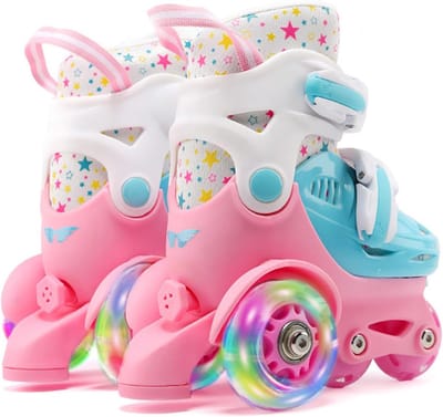 Rolschaatsen Kinderen - Dubbele Rij - Buiten Spelen - Verstelbare Maat - Maat 27-34 - Roze
