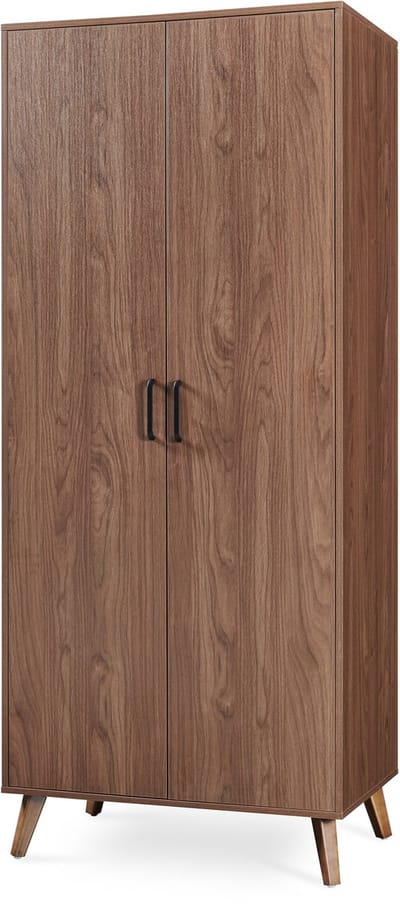 Kledingkast Norg met 2 deuren en 4 opbergvakken 191x80x52 cm walnootkleurig [en.casa]