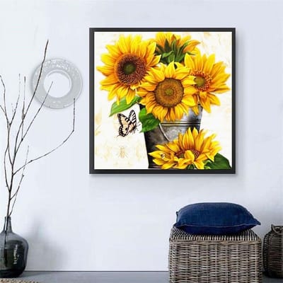 5D DIY volledige ronde zonnebloem diamant schilderij borduurwerk verkoop diamant mozaïek foto 30x30 yellow