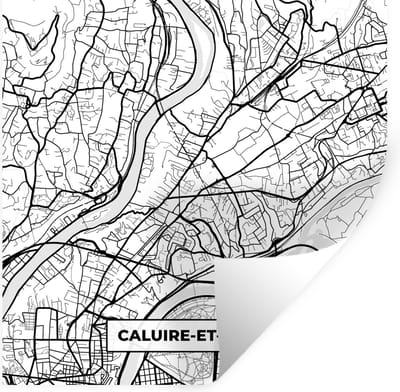 Muurstickers - Sticker Folie - Stadskaart - Plattegrond - Caluire-et-Cuire - Kaart - Frankrijk - Zwart wit - 100x100 cm - Plakfolie - Muurstickers Kinderkamer - Zelfklevend Behang XXL - Zelfklevend behangpapier - Stickerfolie