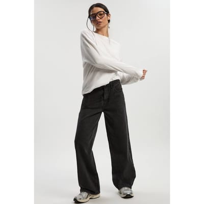 Dames Boohoo Basics Wide Leg Jeans | Washed Black | Maat: 16/32L