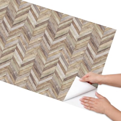 Coloray Meubel Wrap Folie - Bruin Meubelfolie - 65x130 cm - Decoratiefolie Zelfklevend Tijdloos visgraatmotief - Meubelfolie Zelfklevend - Rustiek Meubelfolie - Wrapfolie Keuken - Wanddecoratie - Achtergronden en patronen