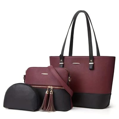 Bovista Handtas Dames - Schoudertas - School - Shopper - Schooltas - Werktas - 3-Delige Set - Paars/Zwart