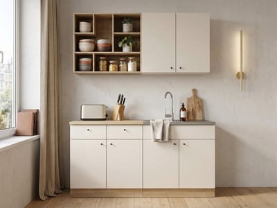 Keukenblok- Brina Kleine Keuken 160cm zonder apparatuur - Cashmere -KitchenettesDirect