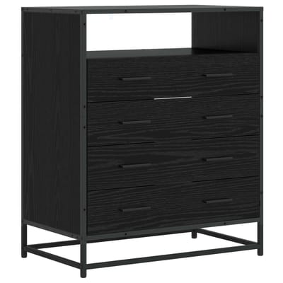vidaXL - Ladekast - 4-Lade - Zwart - eiken - 70 - x - 41 - x - 83,5 - cm - Bewerkt - hout
