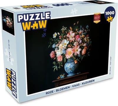 Puzzel Roze - Bloemen - Vaas - Kleuren - Legpuzzel - Puzzel 1000 stukjes volwassenen