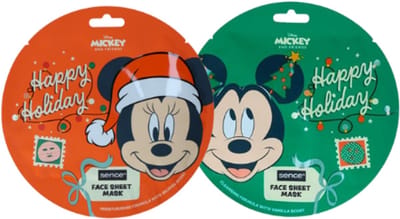 Disney's Mickey & Friends - Mickey & Minnie Gezichtsmasker - set van 2 | 2x 20 ml - Vanille & Sinaasappel - Happy holidays - Kersteditie