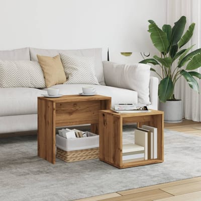 vidaXL - 2-delige - Tafeltjesset - bewerkt - hout - artisanaal - eikenkleurig