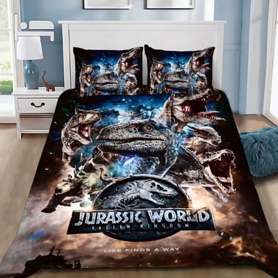 Heet J-Jurassic Dinosaurus Park Wereld Dekbedovertrek Kussensloop Dinosaurus Beddengoed Set Volwassen Jongen Meisje Slaapkamer Decoratie Enkel Dubbel US Twin(172*218cm)3pcs