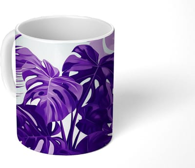 Mok - Koffiemok - Bladeren - Paars - Tropisch - Abstract - Mokken - 350 ML - Beker - Koffiemokken - Theemok