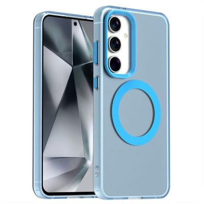 MagSafe Compatibel Backcover Hoesje Geschikt voor Samsung Galaxy S25 / S24 - Blauw & Semi-Transparant Design - Stijlvol & Goede Bescherming
