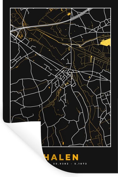 Muurstickers - Sticker Folie - Halen - Plattegrond - Stadskaart - Kaart - Goud - 20x30 cm - Plakfolie - Muurstickers Kinderkamer - Zelfklevend Behang - Zelfklevend behangpapier - Stickerfolie