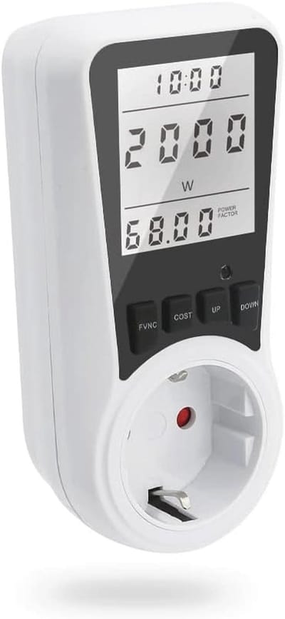 Energiekostenmeter voor Stopcontact - Digitale Stroomverbruiksmeter met LCD-scherm en Achtergrondverlichting, 16A/3680W