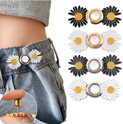 4 Stuks Bloem Jeansknopen - Taille extender - Broek verkleiner haak - Knoop -Taille clips - Taille tightener knopen - Taille spanner set voor losse jeans, broeken en rokken - LOUZIR