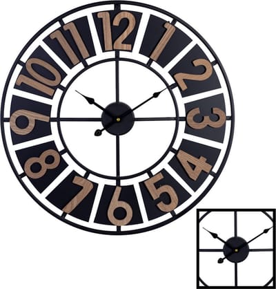 XL Ronde Wandklok 60 Cm Landelijk - Modern met Houten Cijfers - Keuken - Woonkamer - Industrieel - Muurklok - Hout