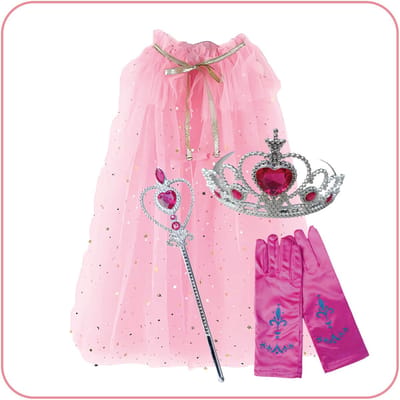 Jobber Toys - Prinsessenjurk Glitter Roze Cape + Kroon + Toverstaf