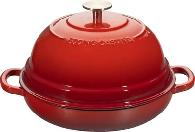 Gietijzeren Stoofpan - Broodoven Pan - Zelf Brood Bakken - Gelijkmatige Warmteverdeling - 6 Liter Inhoud - Rood