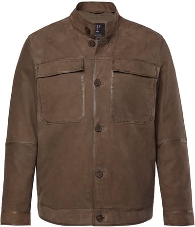 JP 1880 - Heren - Leren jas leer nubuck-lamsleer - Bruingrijs - Maat 3XL