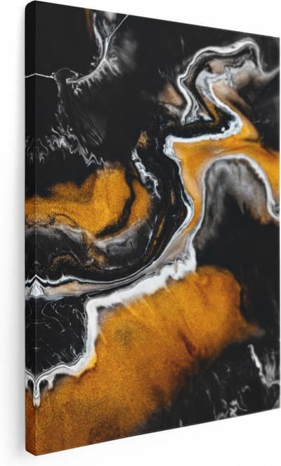 Artaza Canvas Schilderij Abstracte Kunst - 30x40 cm - Klein - Muurdecoratie Woonkamer - Wanddecoratie Goud - Kamer Accessoires