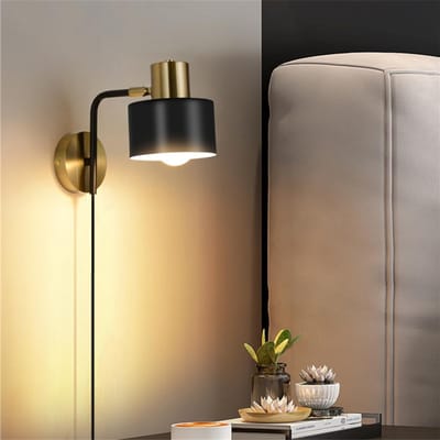 MRKK® Wandlamp Binnen met Snoer - Wandlamp met Stekker voor Binnen - Industrieel en Vintage - Slaapkamer Bedlampje