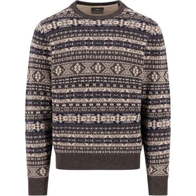 Fynch-Hatton Trui O-Neck Jacquard Lambswool Dark Chocolate / male