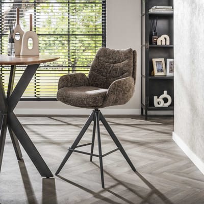 Set van 2 Barkrukken Elite Taupe Chenille Stof Rich Draaibaar