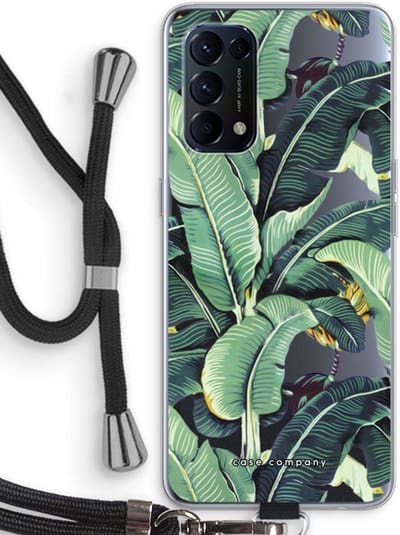Case Company® - Hoesje met koord geschikt voor Oppo Find X3 Lite hoesje met Koord - Bananenbladeren - Telefoonhoesje met Zwart Koord - Bescherming aan alle Kanten en Over de Schermrand