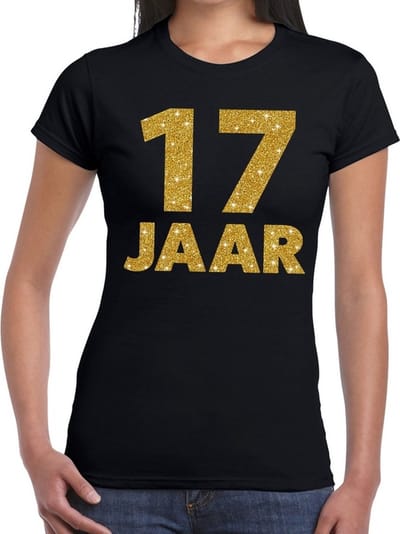 17 jaar goud glitter verjaardag t-shirt zwart dames - verjaardag shirts XS