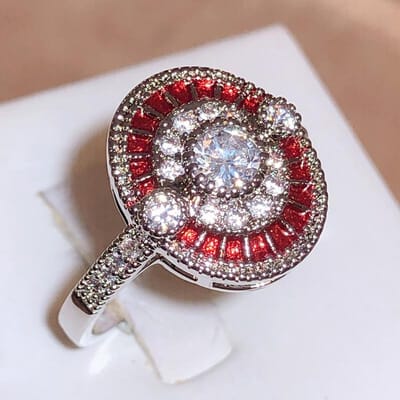 Nieuwe Ronde Volledig Met Diamanten Bezette Rode Zirkonia Ring Voor Dames Stempel Mode Bruiloft Feest Sieraden Cadeau 10 brown
